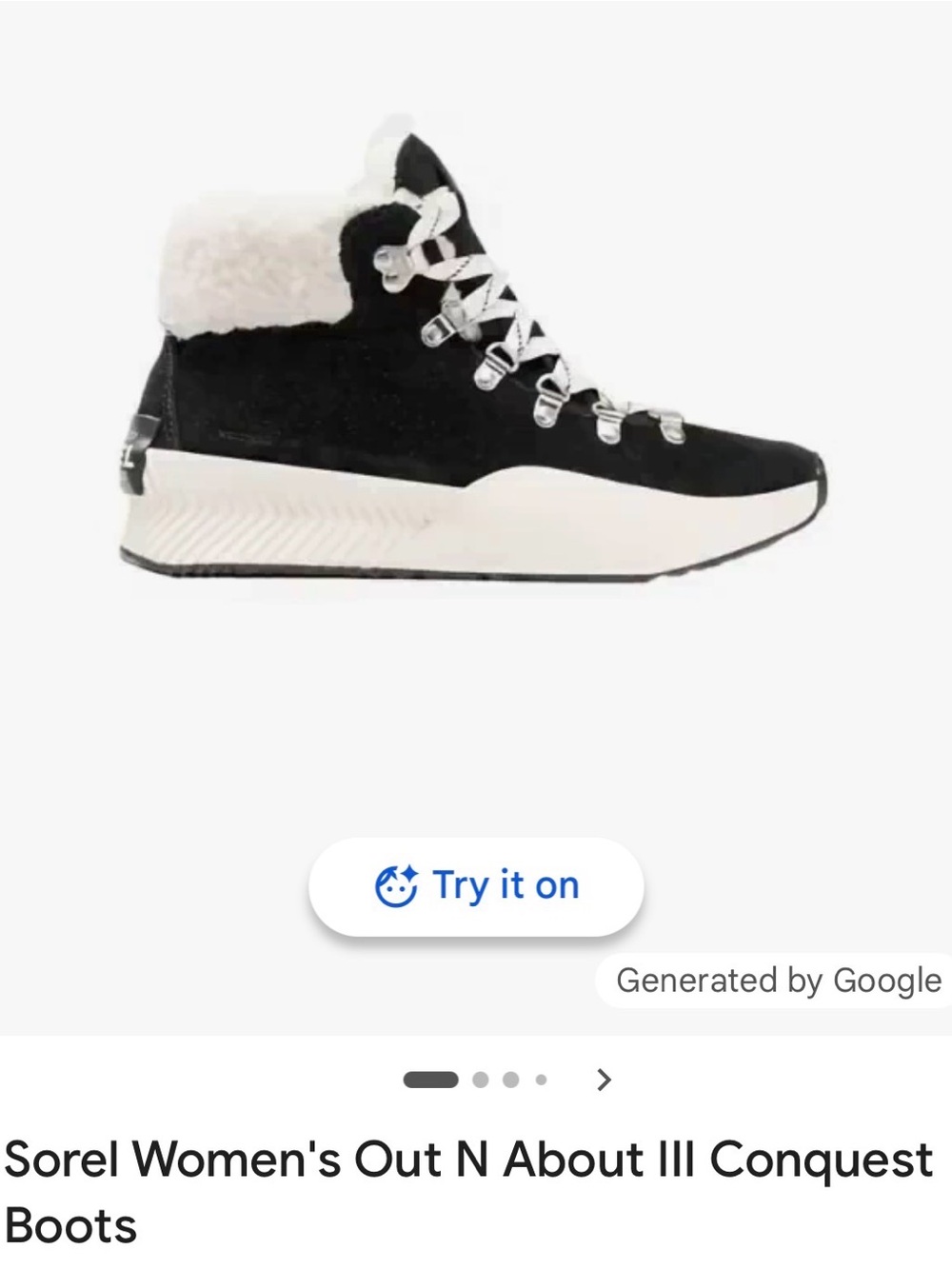 Sorel Black and White Faux-Fur Lace-Up Winter Sneaker Boot